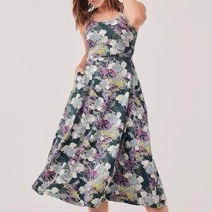 PACT  Fit & Flare Midi Dress Desert Orchid Floral print New w/ot Medium